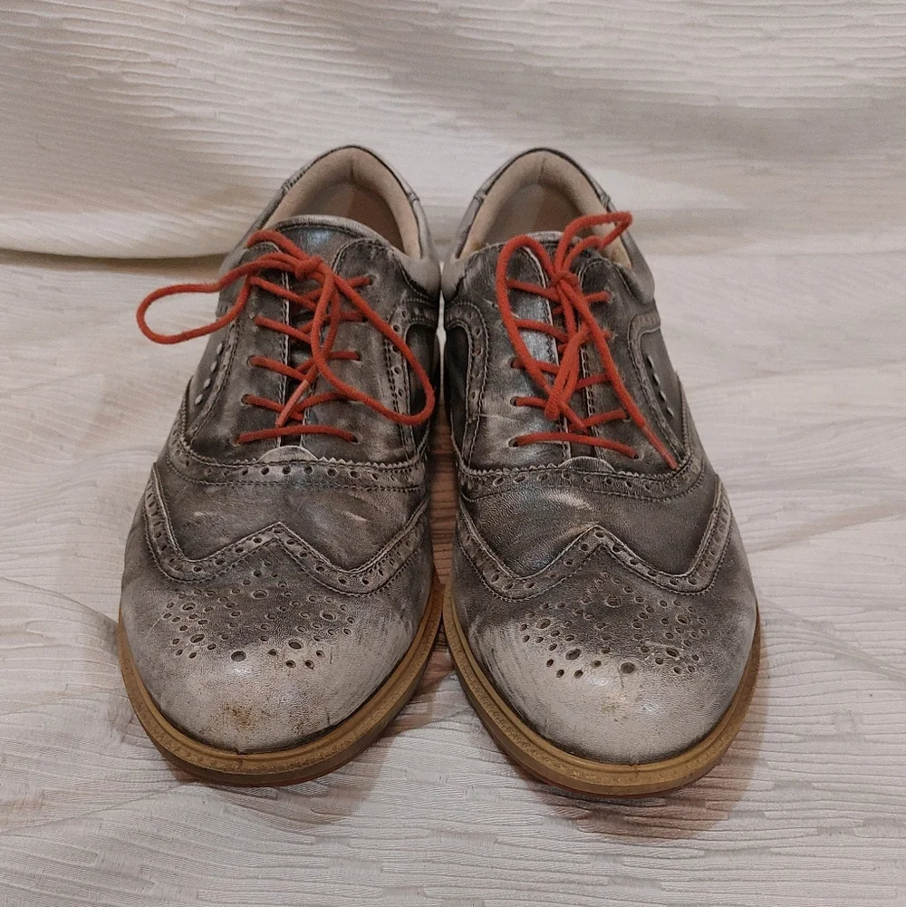 Ecco Men's Gray and Tan Oxfords with Red Laces EU 45